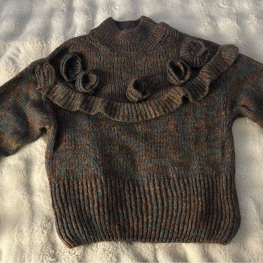Zara Brown and Blue Knit Turtleneck Sweater